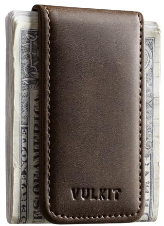 VULKIT Slim Magnetic Money Clip Leather Credit Business Card Holder Bills Holder, Strong Magnet Holds 15 x Folded Bank Notes