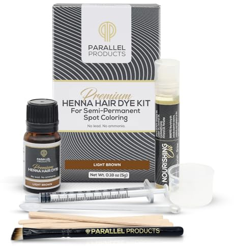 Parallel Products Spot Color Henna Kit - Henna Hair Dye - 5 Grams - Tint for Professional Spot Coloring - with Nourishing Oil, Mixing Dish and Application Brush - Root Touch Up (Light Brown)