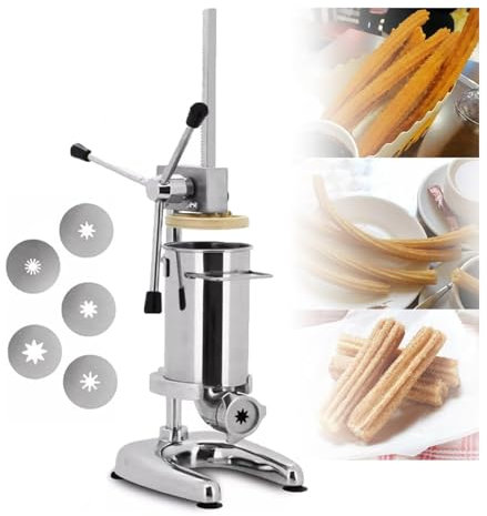 YOtat Macchina per Churro Manuale 2L/3L - Secchio Rimovibile, Macchina per Churrera Spagnola Verticale in Acciaio Inossidabile - 5 Stampi, Macchina per Churro Spagnola Commerciale (Argento 2L)