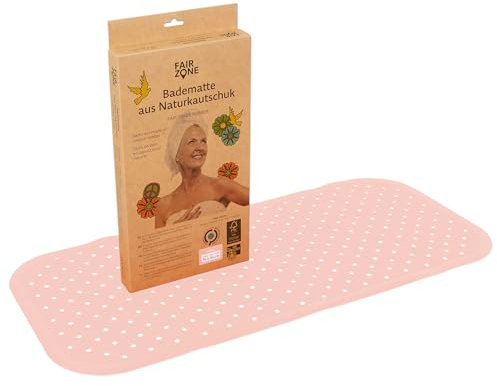 FAIR ZONE Badewannenmatte rutschfest 76x34 cm Antirutschmatte Badewanne Plastikfrei FSC Naturkautschuk 100% BPA+PVC frei Wanneneinlage in Rosa
