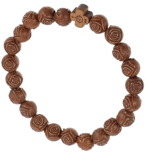 LIFKOME Bracelet Chapelet Catholique Homme Et Femme En Perles De Bois Imitation Avec Croix Bracelet De PrièRe LéGer Et Confortable Pour Poignet Bijou Mode Unisexe 2.56X2.56X0.39In