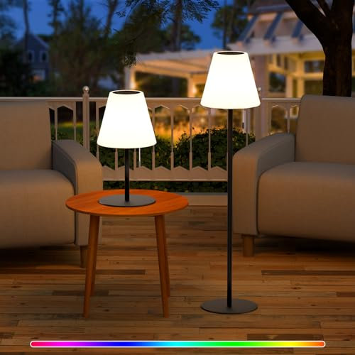 Postlucky Lampadaire Solaire Exterieur Dimmable Lampe de Table Extérieur Blanc Chaud et RVB Lampes de Table Sans Fil Rechargeable IP44 Étanche pour Intérieur Extérieur Patio Jardin (Noir)
