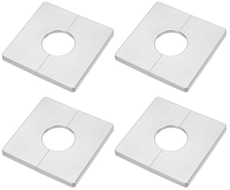 sourcing map 4pcs Wall Split Flange 86mm / 3.4 Length Escutcheon Plate ABS Square Self-Adhesive Plumbing Cover Plates for 33mm / 1.3 Dia Water Pipe Faucet Decoration Accessories, Silver