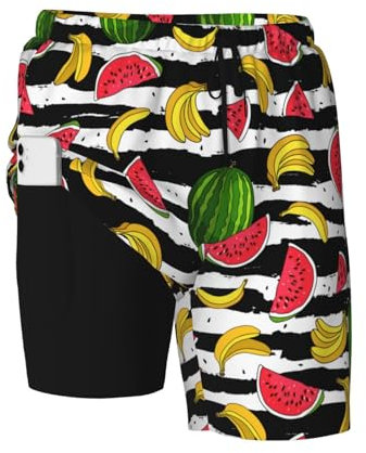 PAQGSREM Herren-Badehose mit Kompressionsfutter, schnell trocknend, Board-Shorts, Strand-Bademode, Badeanzüge, Wassermelone Banane Zebra Streifen, Verschiedene Größen