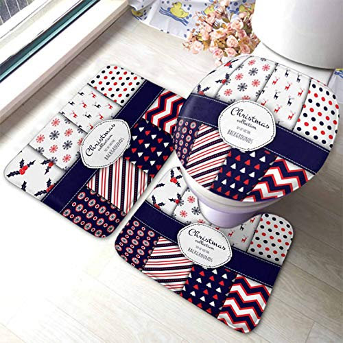 Set 3 Teilig Badvorleger Frohe Weihnachten Schneeflocken Kiefer Baum Holly Berry Muster Badgarnitur Badematten Langlebige Wasserabsorbierend Küchentürteppich, Für Wohnzimmer, Wc-Sitz Bezug