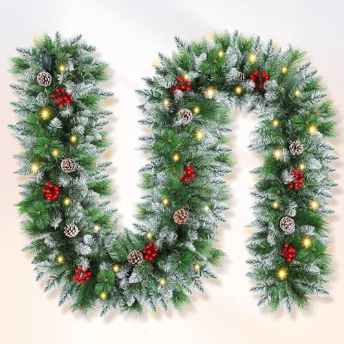 Guirlande Noel,Guirlande Noel Sapin de 2,7 m, 220 Embouts en PVC, 20 Aiguilles de pin Tendre,Convient pour Les cheminées, Les escaliers, Les Portes et Les fenêtres Décoration de Noël