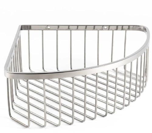 Pebble Grey™ Elemental Corner Shower Basket for Bathroom Storage, Shower Caddy Organiser, Wall Mounted with Screws, Anti-Rust, Concealed Fixings, Bathoom Essentials (Chrome)