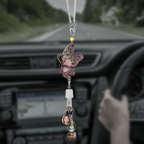Personalisierter Foto-Auto-Rückspiegel-Anhänger, personalisierte Schmetterlings-Auto-Ornamente für Frauen, personalisierte Rückspiegel-Hängeornamente, Weihnachten, Muttertag, Geburtstagsgeschenke