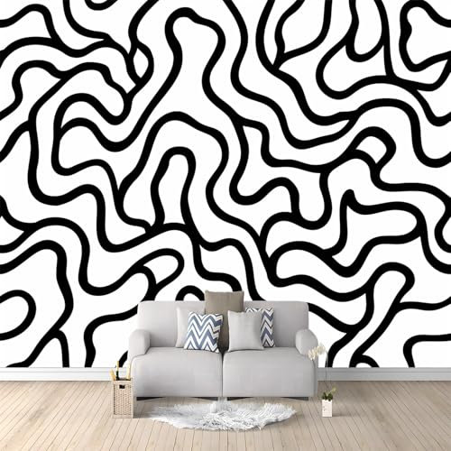Papier peint panoramique 250 x 175 cm Revêtement mural décoration salon - Design moderne Lignes Noires Blanches Sans bulles d'air,imperméable Convient pour le bureau,le magasin Blanc