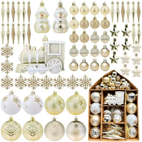 Weihnachtskugeln 70 Stücke Kunststoff Christbaumkugeln Gold zum Hängen Christbaumschmuck hängend Glänzend Glitzernd Matt Weihnachtsbaumschmuck Dekoration Innen Aussen