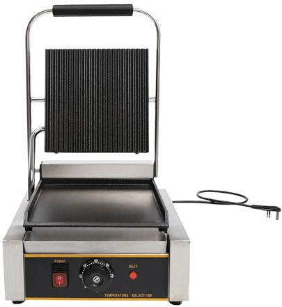 Commercial Grade Sandwich Panini Press Machine 1800W with Stainless Steel Grill, Whisk & 2 Brushes Silver+Black