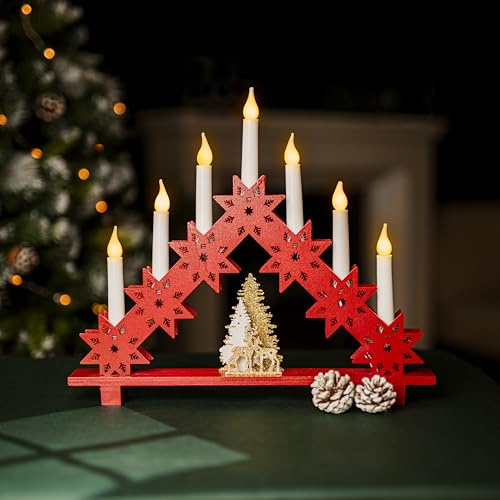 Marco Paul LED-Weihnachtsschmuck aus Holz, batteriebetrieben, Kerzenbrückenlichter
