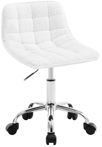 WOLTU Schreibtischstuhl Kinder, Schminkstuhl Sitzhocker Rollhocker Arbeitshocker, 360° drehbar höhenverstellbar, Drehstuhl Chenille, Bürohocker mit Rollen, Weiß