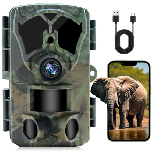 JHLGRE Fototrappola WiFi 4K 48MP con App, Fototrappola Notturna con IR Visione, Grandangolare 120 °, Infrarossi Invisibili con Sensore di Movimento 0,2s Tempo di Attivazione, Antipolvere IP67