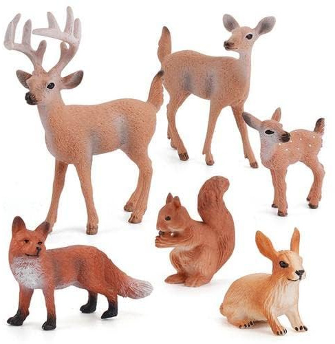 ARSBORUI Waldtiere Figuren 6 Stück Waldtiere Miniaturtiere Spielzeug Realistische Hirschfiguren Spielset Wilde Tiere Modell Für Geburtstagsfeierbevorzugung Tischdekoration Tortenaufsätze