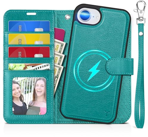 TUCCH Etui Détachable pour iPhone 17e/16e 5G 6,1, Cyan Texturé | Coque 2 en 1, Portefeuille Cuir PU, RFID Blocage, Fentes pour Cartes, Housse Amovible avec Dragonne