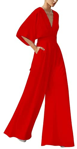 Damen Jumpsuit, Elegant Overall Sommer Hosenanzug, Lang Playsuit Einteiler Kostüm, Romper Outfit Frauen Komplett, Große Größen Hosenanzug Damen Festlich Elegant Mit Ärmeln Sexy Jumpsuit Damen Party