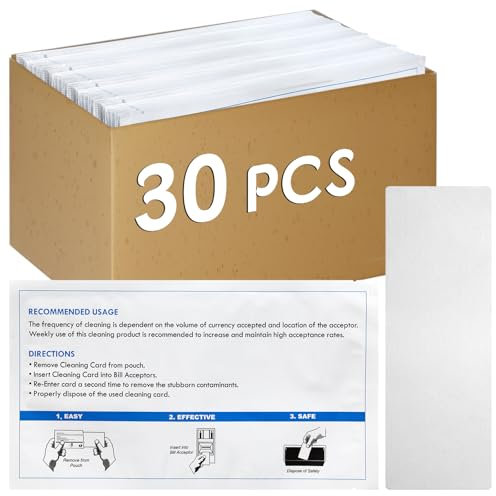 Heigble 30 Pcs 2.5 x 7.5 Presaturated Bill Validator Cleaning Cards Compatible with All Bill Validators, Readers and Currency Counters