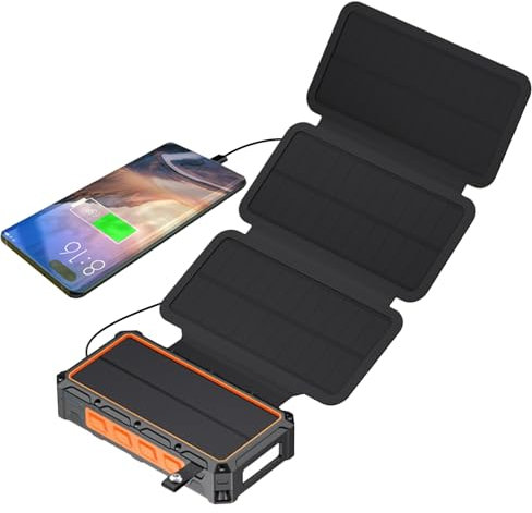 Batterie Externe Solaire Portable - Chargeur Rapide avec Lampe Intégrée | Charge sans Fil, Alarme SOS Et Boussole pour Vélo, Pêche Et Randonnée