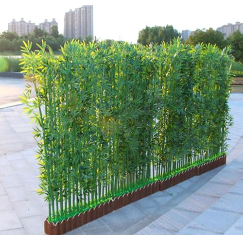 Paravent artificiel en bambou pour parc, jardin, cour, terrasse, porche, pergola, patio, plantes vertes artificielles avec pot de fleurs en bois, séparateur de pièce, séparation d'exposition.