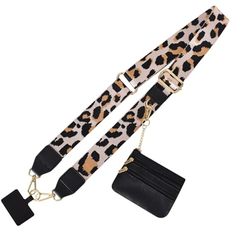 Colexy Handyband Universal, Handyband zum Umhängen,Handytasche zum Umhängen,mit 2 Stück Universelles Patch,mit Tasche,Einstellbar und Abnehmbar, für Alle Smartphones,Leopardenmuster