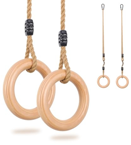 Wooden Gymnastics Rings,Pull up Rings with Adjustable Buckle, Wooden Swing Rings for Kid's Home Exercise