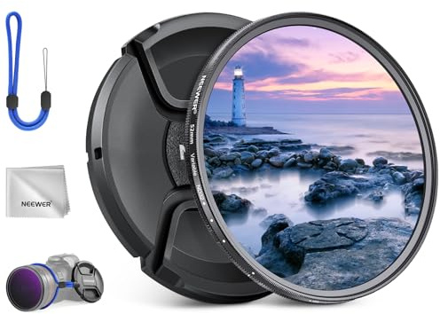 NEEWER Filtro ND Variabile da 52mm con Copriobiettivo, Panno da Pulizia, ND2-32 (1-5 Stop), Regolazione Precisa della Densità Neutra, Vetro Ottico Multistrato, Accessori per Fotografia con Fotocamera