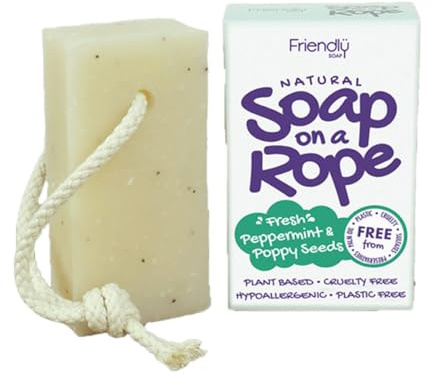 Friendly Soap - Natural Soap On A Rope - 'Fresh' Peppermint & Poppyseeds 125g