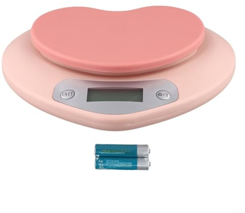 Balance de Cuisine Électronique Capacité 5 kg Capteur Haute Précision pour Mesure Précise des Ingrédients Écran LCD Rose en Forme de Coeur Design Compact ABS avec Fonction Tare pour Cuisson et