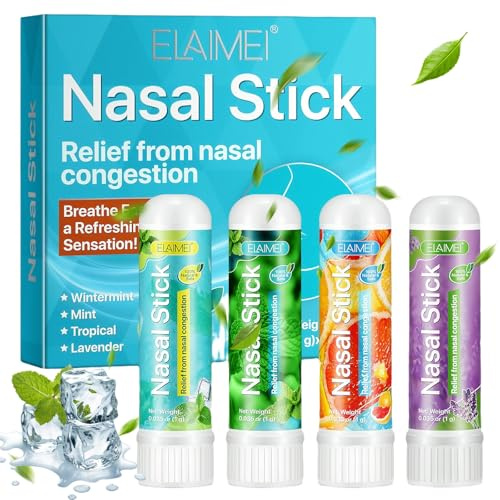Lot de 4 stylos inhalateurs nasaux pour le nez avec menthol, inhalateur nasal pour soulager la congestion nasale et améliorer la respiration, crayon nasal rafraîchissant pour tête claire