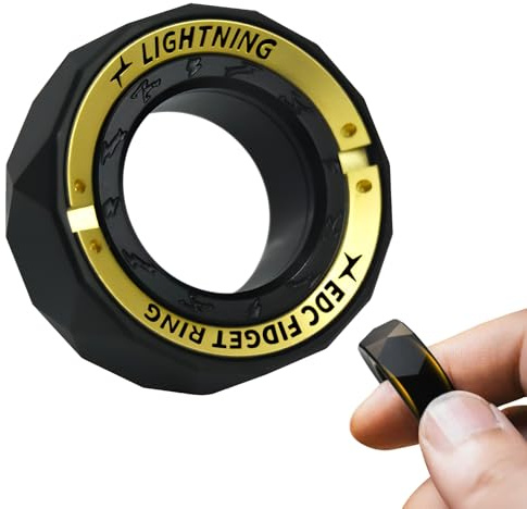HIDEDC Lightning Fidget Ring for Anxiety, Stainless Steel Fidget Slider EDC Fidget Toys for Adults, Executive Desk Toy for Keep Focus & Anxiety Relief, Great Gadgets for Men Women (Black)