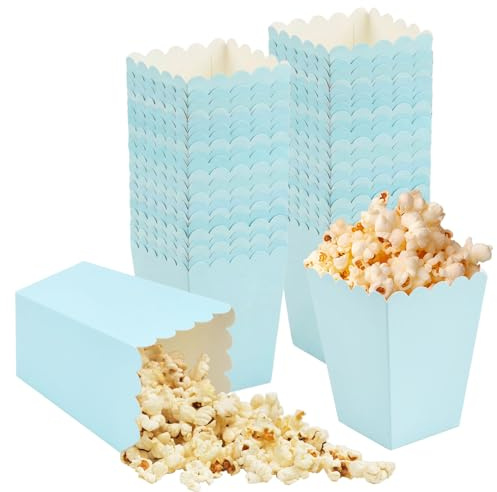 50 Stück Popcorn Boxen Klein, 5,5x7,5x10,7cm popcorn Tüten Pappe popcorn-Kartons, Snacks Süßigkeiten Behälter für Familienfeier Kinoabende Geburtstagsfeier,Blau