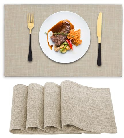 NicMool Tischsets Abwaschbar 4er Set, Abwischbar Leinen Platzsets, Abgrifffeste rutschfest Hitzebeständig, Maschinenwaschbar Doppelseitigen Stoff Platzdeckchen für küche Speisetisch Hotel (Beige)