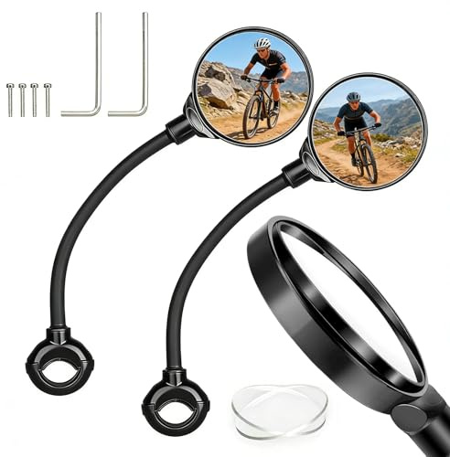 Fahrradspiegel E-Bike Rückspiegel Verstellbar mit Flexiblem Schlauch für Lenker 22-32mm Große Sichtfläche Sicherheitsglas Einfache Montage Robust Universell