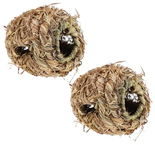 TOYANDONA 2Pcs Jouets à Mâcher en Herbe pour Hamster et Lapin, Boules Tissées Artisanales Marron pour Jouer et Soulager L'Ennui