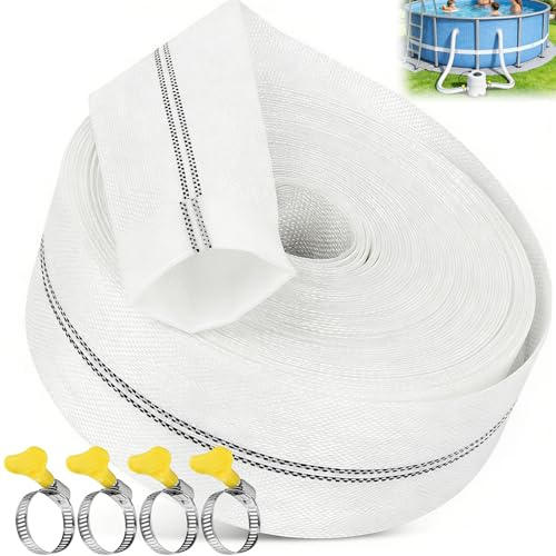 NICEWAT 25mm x 10m Water Pump Hose, Lay Flat Hose with 4 Clamps, Heavy Duty PVC Pond Hose, Layflat Discharge Hose for Pool Industrial Agricultural Use