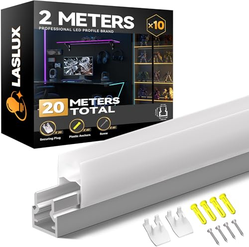 LASLUX LED Glaskantenbeleuchtung Vitrinenbeleuchtung–10x LED Aluminium Profil 2m Glasboden 6-8mm, Zuschneidbares U-Profil, Glasbodenbeleuchtung für Präsentationsregale, Vitrine, Bars, Bibliotheken