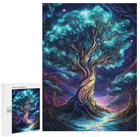500 PCS Rätsel Für Erwachsene Glowing Tree in Night Sky Rätsel Für Erwachsene: Denksportaufgaben, Lustige Und Humorvolle Geschenke Für Freunde Und Familie 500 PCS