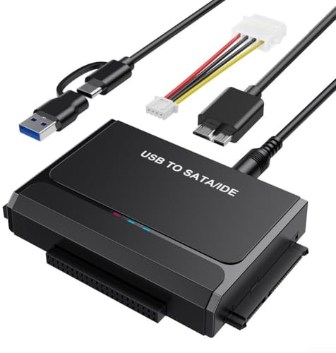 Adattatore USB 3.0 per disco rigido SATA IDE, 5 Gbps trasmissione rapida 12 V alimentatore per HDD da 2,5 3,5 pollici, convertitore compatto ABS per recupero dati laptop desktop (standard UE)