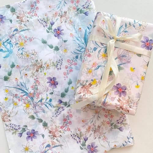MSLSOZ Papel de seda floral para envolver regalos, 20 hojas de papel de seda decorativo de 50 x 70 cm, papel de regalo de flores silvestres para bolsas de regalo, ramos, manualidades, embalaje de
