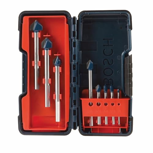 BOSCH GT3000 8-Piece Glass and Tile Carbide Hammer Drill Bits Assorted Set with Included Storage Case for Fast Drilling in Glass and Tile