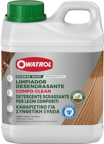 OWATROL - COMPO-Clean – Fettlöser für Holz-Verbundwerkstoffe – 1 l | Entfernt Fette, Flecken und Grünanstriche auf Verbundterrassen - Lösemittelfreies Gel, 5 min abspülen