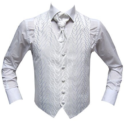 MMUGA Hochzeitwesten Set mit Plastron Weiß 48