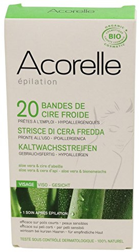Acorelle - Strisce Depilatorie a freddo con Aloe Vera -Viso - Ipoallergeniche - Con crema lenitiva inclusa