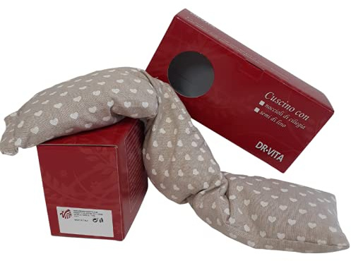 Cuscino cervicale scaldacollo con noccioli di ciliegia (900gr. - 58x12x5cm) con Cuoricini Bianchi. Terapia caldo freddo. Prodotto in Emilia Romagna