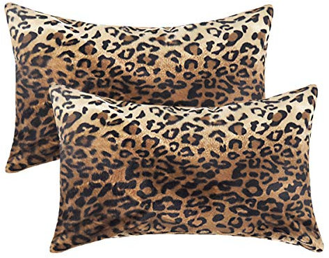 CARRIE HOME Soft Plush Leopard Print Faux Fur Lumbar Pillow Covers for Home Couch Sofa (Set of 2, 12x20 inch)