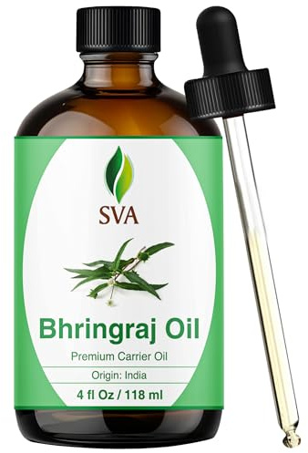 SVA Bhringraj Premium Carrier Oil 118 ml (4 oz) med droppar för håroljning, hårbottenmassage och hudvård
