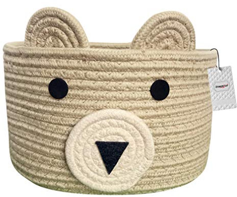 Inwagui Baumwolle Seil Aufbewahrungskorb Faltbar Aufbewahrungsbox Kinderzimmer Deko Bär Korb Baby Spielzeug Organizer Windeltasche - Khaki