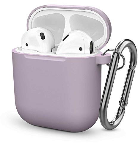 COVER SILICONE SLIM COMPATIBILE PER APPLE AIRPODS 1 E 2 CUSTODIA ANTIGRAFFIO + GANCIO (Lavanda)