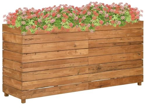 vidaXL Hochbeet Blumenkasten Pflanzkübel Pflanzkasten Gemüsebeet Pflanzbeet Gartenbeet Blumenkübel Garten 150x40x72cm Altholz Teak Stahl